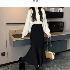 니트스커트 밴딩 스커트 플레어 편안한 롱치마 사무실 출퇴근 하객룩 정장치마