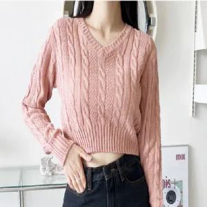 여자브이넥스웨터 브이꽈배기 크롭니트 니트스웨터 사무실 아웃도어 정장