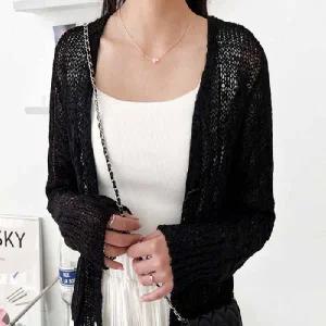 여자망사가디건 니트긴팔 에어컨바람막이가디건 여리 루즈핏 그물 니트 소재 여자 여름 긴팔 가디건