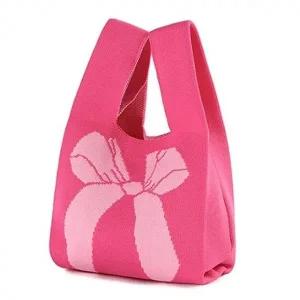 여자 캐주얼 미니 니트 봉지 손목백 토트백 핑크 가방