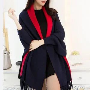 딥블루레드 니트 숄가디건 겨울 망토머플러