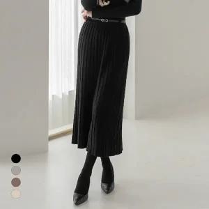 KARRA 소프트라인플리츠니트스커트+벨트SET_A5W0486