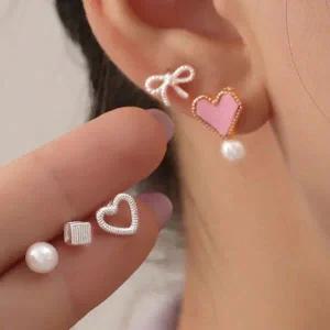 TC2 진주귀걸이 하트귀걸이 데일리 패션 액세서리 6종세트