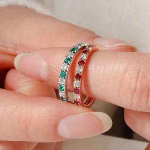 [샤밍주얼리]루비 에메랄드 사파이어 18K 고급 랩 다이아 반지 가드링 이터니티 듀얼 선물 프러포즈