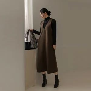 [66-110] 벤투 울 딥브이 나시 롱 원피스