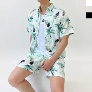 [하프클럽/]세트 단가라 반팔셔츠 루즈 무지 정장 남자 체크셔츠