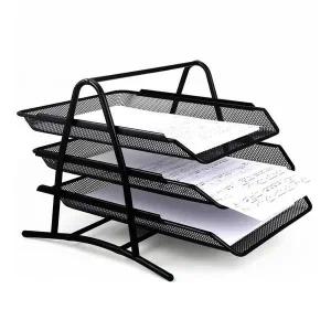 철제 서류 정리대 3단 블랙 문서 꽂이 수납함 P3010_037