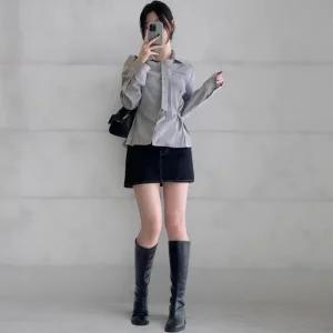 여성 투웨이 사이드 버튼 롱타입 오피스 셔츠