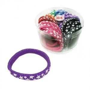 MNO 스타 컬러 납작고무줄 30P 코사지통 머리끈 헤어밴드