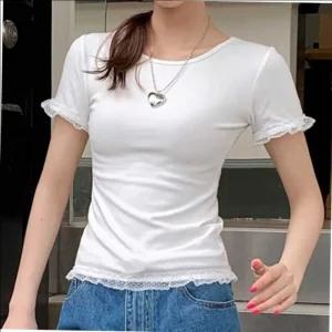 반팔 레이스 슬림핏 레이어드