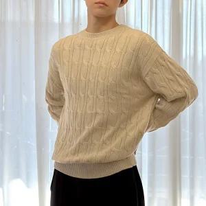 [탑보이][탑보이] 클래식 세미오버핏 꽈배기 라운드 니트 (DO539)