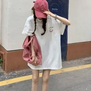 여자 스마일 반팔 스트라이프 20대 오버핏 린넨 스트라이프티 티셔츠 맨투맨 대학생 3