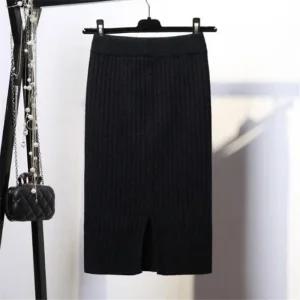 H라인 니트스커트 롱 골지 슬림 롱치마 뒷트임 F75724