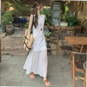 민소매 프릴 시스루 원피스