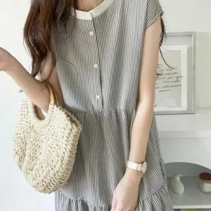 여자 여성 여름롱 하객 바캉스 휴양지 롱 그레이 여름 롱원피스 민소매 반팔 원피스