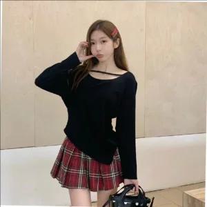 언발 면 오프숄더티 프로셀러 티셔츠 캐주얼 여성긴팔티 셔링 스판