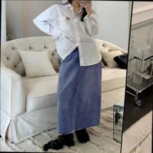 데님 나들이 스커트 봄 출근 벚꽃 롱 하이웨스트 새학기 개강 가을 청치마