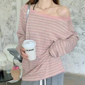 반팔티 오프숄더 긴팔티 스트라이프 HL] 티셔츠 박시
