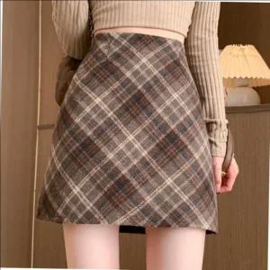 여성 스커트 클래식 미니 모직 하이웨스트 데이트룩