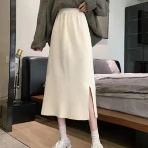 롱스커트 하이웨스트 트임 포인트 니트 골지