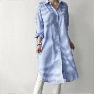 여성 셔츠원피스 베이직 롱기장 스트라이프롱남방 줄무늬