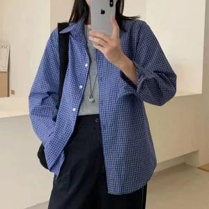 여자 잔체크 긴팔 남방 데일리 가을 셔츠 캐주얼 루즈핏