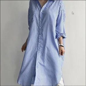 여자 남방 원피스 세련된 스트라이프 루즈핏 롱 셔츠