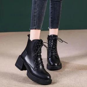 여자 스타일 높은 부츠 클래식 옆지퍼 워커 시크 굽 블랙 올 키높이