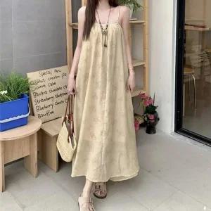 여성 시원한 원피스 여름 끈나시 루즈핏 휴양지 롱드레스