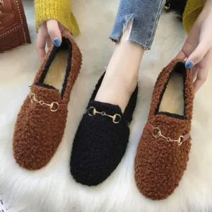 빅사이즈 2컬러 겨울신발 플랫슈즈 안감 뽀글이 기모