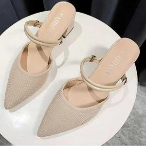 여성 패션 정장 슬링백 데일리룩 모임룩 구두 미들힐