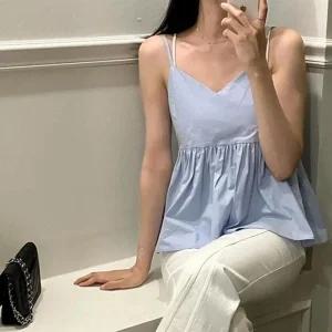 여성 레이어드 끈나시 민소매 여름 블라우스 3컬러