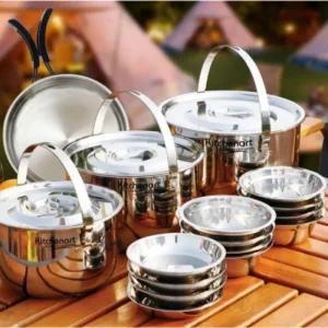 세트 코펠 캠핑 그릇 식기 3중 8-9인용 스테인레스 바닥