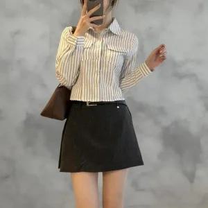 [다잇템] 여성 긱시크 조절 주머니 개 단가라 탱크 허리 두 셔츠