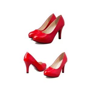 여자 하이힐 화이트 통굽 9cm 에나멜 루미나D 굽높은 가보시