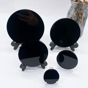 천연 검은 흑요석 원형 디스크 플레이트 울고 있는 거울 크리스탈 석영 마술 요술 돌 힐링 홈 오피스 장식