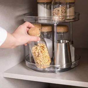 주방 양념 보관함 회전 투명 선반 다용도 수납 정리대