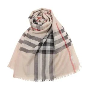 [롯데백화점]버버리 쉬폰 스카프 라이트 체크 울 실크 머플러 스톤 8078782