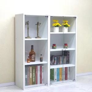 드림퍼니처 드림1036 유리문 깊이30cm A4화일 3단 장식장 4단 진열장 다용도 수납장 피규어 소품장 책장 공간박스 틈새장