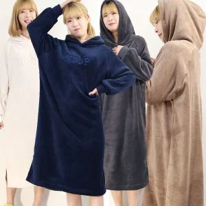 포근한 후드밍크원피스 수면원피스 여성잠옷 홈웨어 이지웨어 겨울 파자마