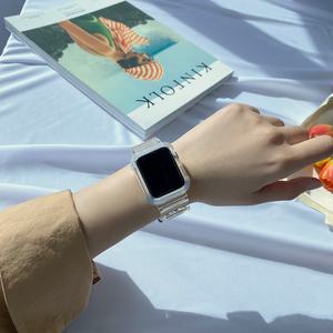 애플워치 투명 스트랩 5 4 3 2 실리콘 스포츠 밴드 루프 메탈 케이스 시계줄 슬림 가죽