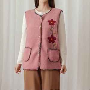 뽀글이 촉감이 부드러운 양털 플라워 자수 데일리 스웨이드 마실 외출 빅사이즈 엄마 이모 조끼 99까지