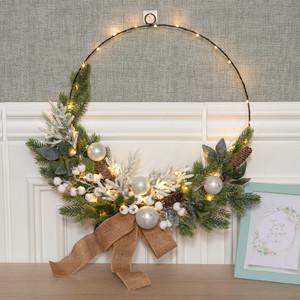 크리스마스 리스 벽장식 LED 화이트 솔방울열매 메탈링 50cm 벽걸이 소품 데코 조화 꾸미기 촬영 인테리어