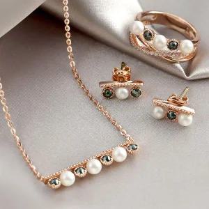 [비앤비골드] 14K/18K 심플스틱 러프다이아&진주 주얼리세트 (반지+귀걸이+목걸이) JNS28465