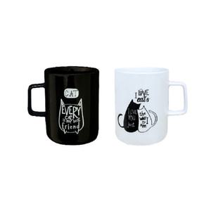 블랙앤화이트 머그잔 고양이 머그컵 2p 세트