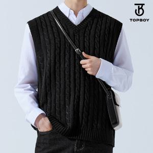 베이직 꽈배기 브이넥 니트조끼 (TOP107)