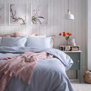 [이케아]BERGPALM 이불+베개커버 스트라이프 블루 150x200cm