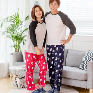 커플 캐릭터 파자마 순면 잠옷 바지 사계절 홈웨어 여성 남성 9부 스카이공룡