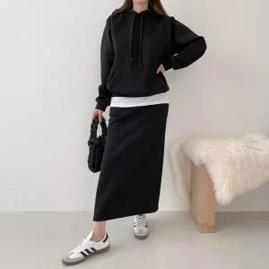 면기모 후드티 스커트 트레이닝 세트