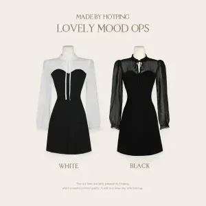 핫핑 [하객룩/연말룩] 슈가넬 시스루 배색 플레어미니원피스